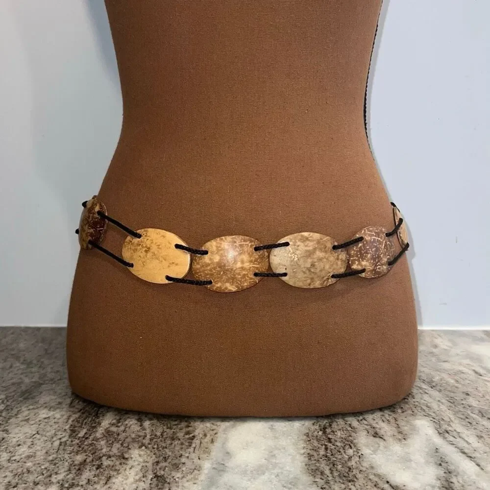 Vintage, Brown Beaded Belt, Black Cord, Cosplay Costume Accessory, Women’s OS